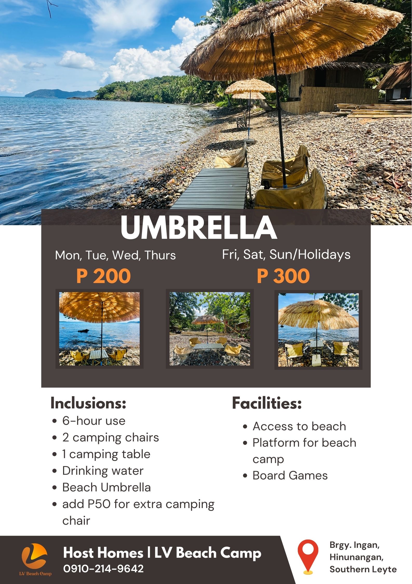 Umbrella with table and chairs